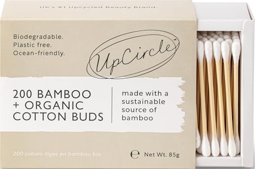UpCircle Bamboo Cotton Buds (200 Pack) - Plastic-Free Biodegradable Swabs