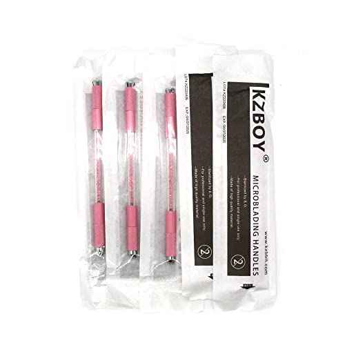 10 KZBOY Pink Microblading Handles Double Ends with Lot # and Expiration Date (Pink)