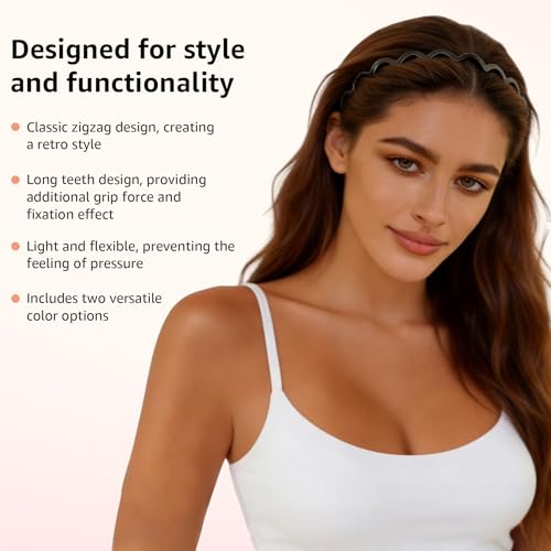 Zig Zag Hair Headbands for Women, Non-Slip 2-Pack Korean Style