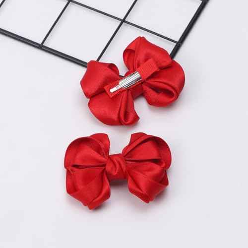 Tiny 3 Inch Hair Clips Double Bow - Cute Lined Boutique Alligator Hairpin for Girls, Toddlers, and Little Teens - Kids Barrettes Set of 2 Small Stylish
