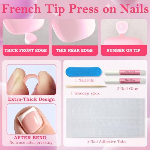 AddFavor Pink Press On Toenails for Women - 240pcs Fake Toe Nails with Adhesive Tabs