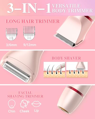 Pink Women's Bikini Trimmer 3-in-1 Waterproof Electric Razor for Legs & Body