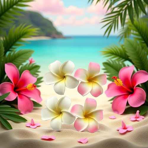 4 Pcs 7cm White and Pink Hawaiian Frangipani Plumeria Foam Head Flower Party Beach Hair Clip Hair Clips