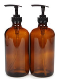 Vivaplex 16 oz Amber Glass Bottles with Black Lotion Pumps, 2 Pack