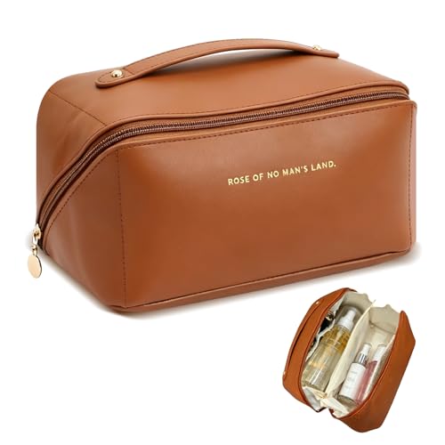 DZZ Large Waterproof Travel Cosmetic Bag for Women - Brown