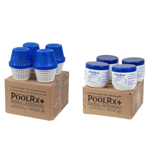 PoolRX+ Pool Unit 7.5k-20k gallons (4-Pack) Bundle with PoolRx+ Booster Blue Swimming Pool Algaecide, 4 Pack