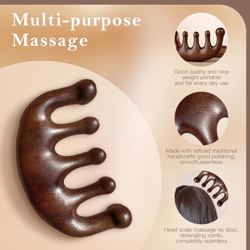 Wooden Scalp Massager - 100% Natural Green Sandalwood Comb