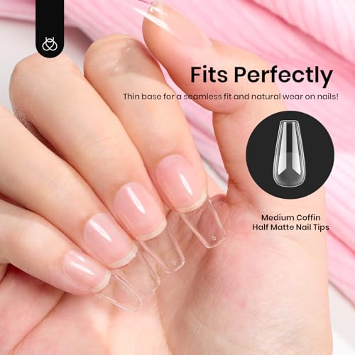 Beetles Gel Nail Tips Medium Coffin A- Coffin M 576PCS - Pre-etched, Strong & Durable Fake Nails for DIY Manicure