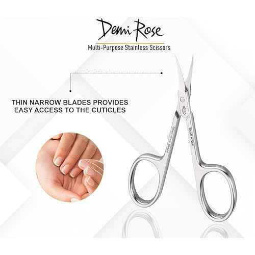 Cuticle Scissors Extra Fine Curved - Pointed Tip Professional Manicure Scissors for Cuticles, Nails, Eyelash, Nose Hair, Beard, Mustache - Nail Scissors with Rubber Inserts