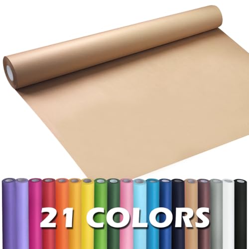 PerkHomy Brown Kraft Paper Roll 17.5" x 600" (50') for Gift Wrapping Bulletin Board Kids Craft Art Bouquet Flower Packing Moving Shipping Floor Covering Table 70GSM 50LB (Brown, 17.5" x 50')