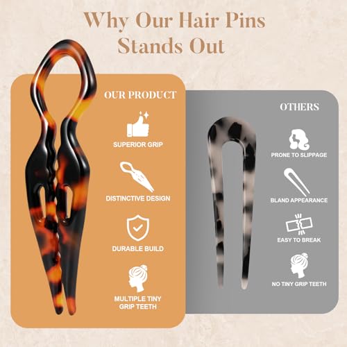 Tiefebene 8-Pack French Hair Pins - 2.75” Curved Anti-Slip for Updos