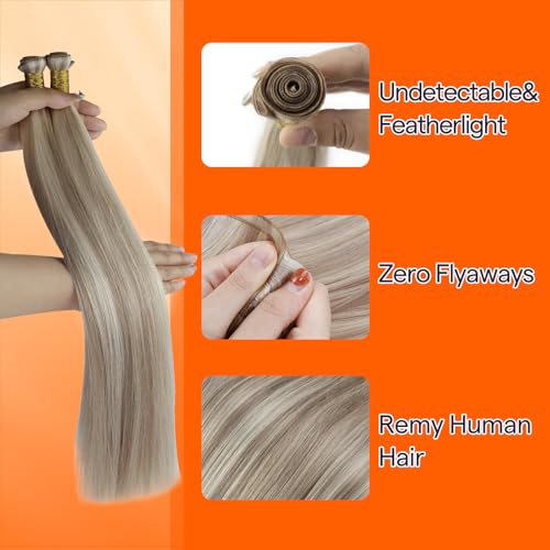 Full Shine 22" Human Hair Weft Extensions Remy Straight Ash Blonde 60G