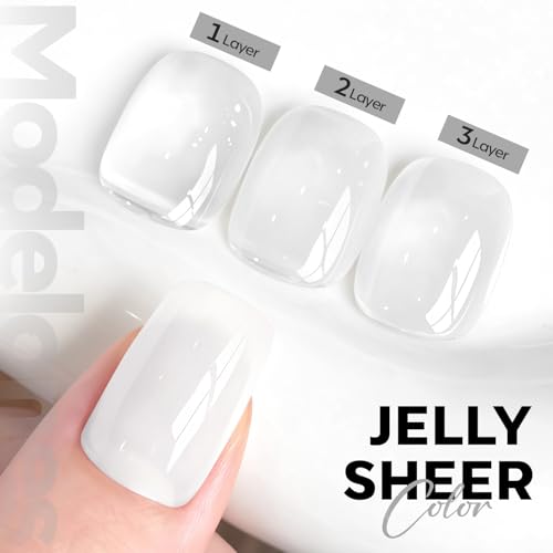 Modelones Milky White Jelly Gel Nail Polish - 15ml Translucent Soak Off Gel