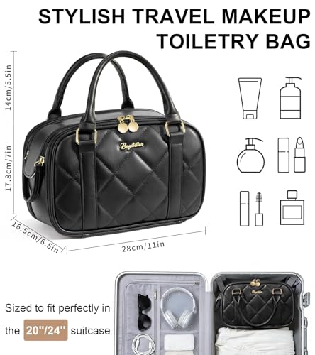 Bagstellar Large Capacity Travel Makeup Bag - Quilted Cosmetic Organizer