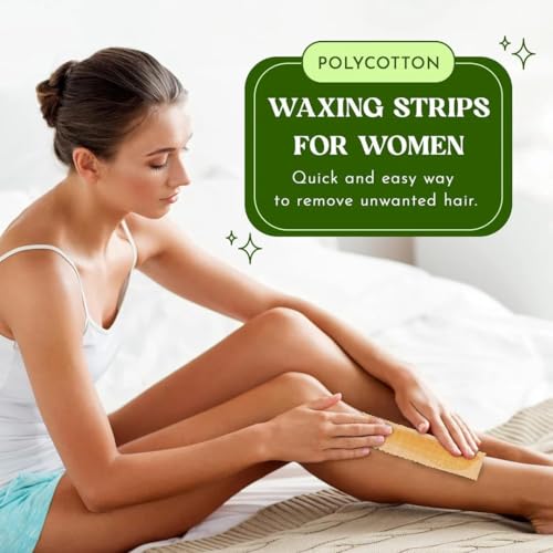 MOOM Organic Sugar Wax with Tea Tree Oil (12 oz) + 48 Reusable Polycotton Waxing Strips ? Gentle Hair Removal Kit for Face, Bikini, Legs & Body ? Natural & Vegan for Women & Men (Sticks NOT Included)