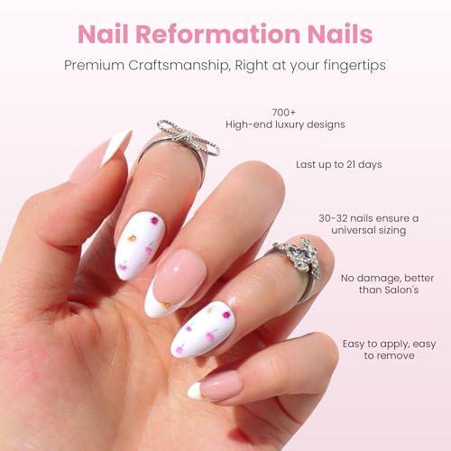 Nail Reformation Press On Nails Kit - Milky White Floral Almonds