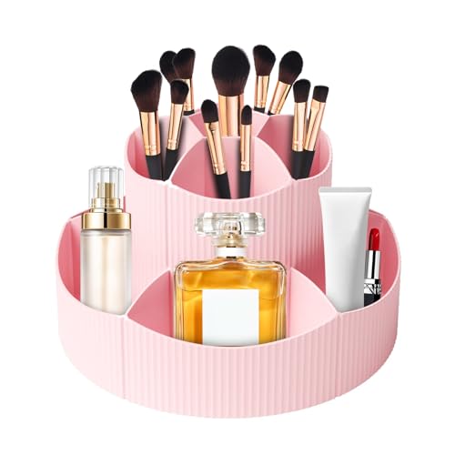 DASITON 360¡Æ Rotating Makeup Brush Holder Organizer,Large Capacity Makeup Organizer Countertop,11 Slots Makeup Brush Holder,Cosmetic Organizer,Cosmetic Display Cases for Vanity,Desktop,Bathroom(Pink)
