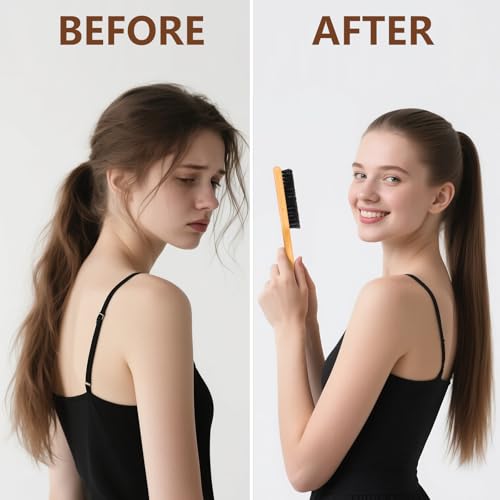 Boar Bristle Hair Brush with Rat Tail Comb for Women & Kids