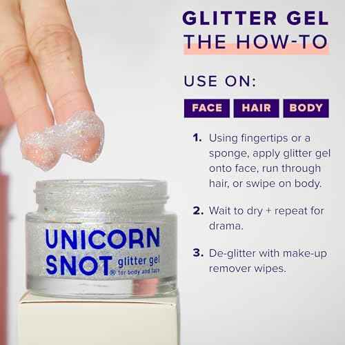 UNICORN SNOT Holographic Face Glitter & Body Glitter Gel | Holiday Glitter Makeup: Stocking Stuffers & Christmas Gift | Hair Glitter, Vegan & Cruelty Free, 1.7 oz Silver Glitter (Disco)