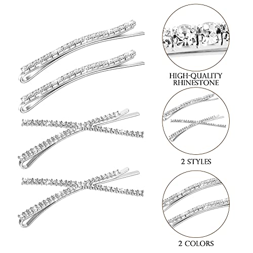 Rhinestone Bobby Pins Silver 12 Pack Decorative Hair Clips