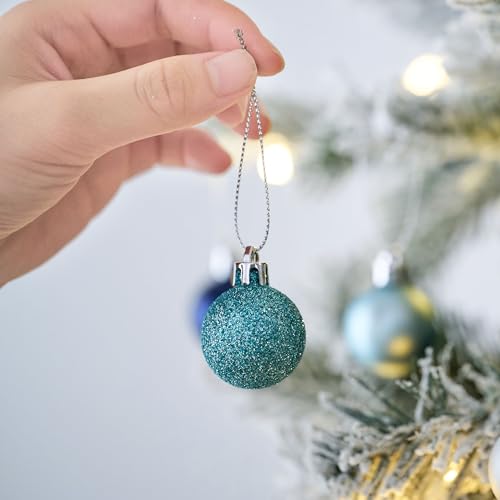 Valery Madelyn Mini Christmas Tree Ornaments Set, 100ct Navy Blue and Silver Shatterproof Christmas Tree Decorations Bulk, 1.18 Inches Hanging Ball Ornaments for Xmas Trees Holiday Decor