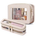 Pinkmik Clear Makeup Bag with Brush Case Travel Toiletry Bag Waterproof Cosmetic Organizer Car Essentials for Women (Beige, M+SLIM-1)