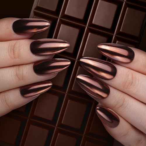 Pretty Diva Chrome Nail Powder - Coffee Chocolate Effect Nail Art Mirror Chrome Nail Powder, Brown Metallic Mirror Chrome Powder Pigment for Nail Art Decoration