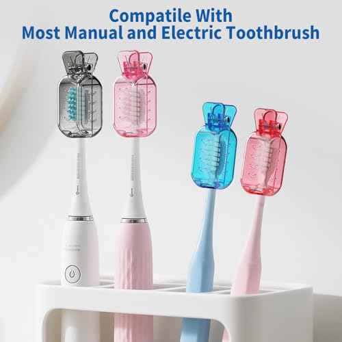 Toothbrush Covers Caps, Clip-On Toothbrush Protector for Household Travel, Brush Head Pod Case Fits Most Manual and Electric Toothbrushes, 6 Count