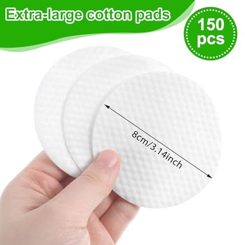150 Extra Large Lint-Free Cotton Rounds 3.14" for Makeup & Cleansing