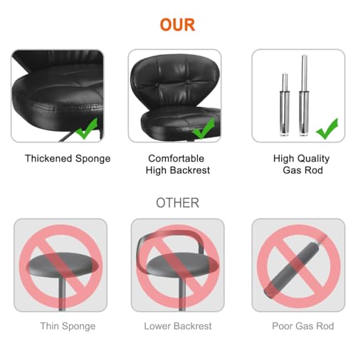JOSTZHXIN Home Rolling Stool, PU Leather Rolling Chair with Back, Height Adjustable Swivel Chair for Teen Petite Adults,Black