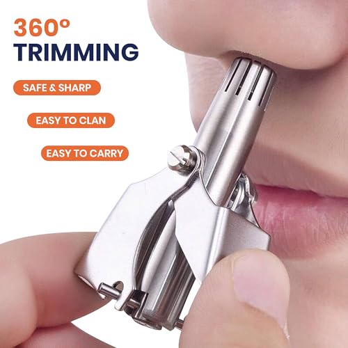 Stainless Steel Hair Trimmer for Men and Women | Manual Nose and Ear Hair Trimmer | Nose Clippers, 360¡Æ Rotating Hair Trimmers | Washable Nose Hair Remover