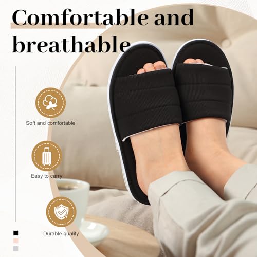 Breathffy 6 Pairs Disposable Slippers Bulk for Guests Comfortable House Spa Slippers Hotel Indoor Travel Slippers Women Men(Gray, Khaki, Black, Open Toe)