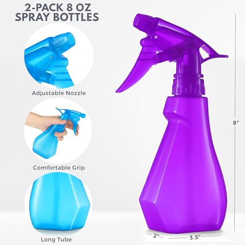 12oz Plastic Spray Bottles - 2 Pack Multi-Purpose Refillable Water Spray for Hair, Plants, Cleaning & Grilling
