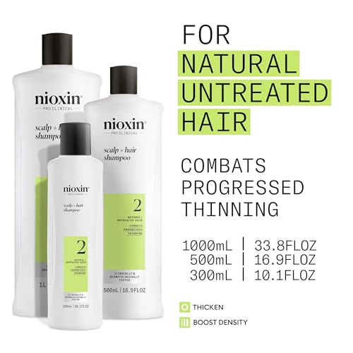 Nioxin System 2 Scalp + Hair Thickening Shampoo for Natural Hair with Progressed Thinning | Cleanse & Boost Hair Density with Niacinamide & Biotin