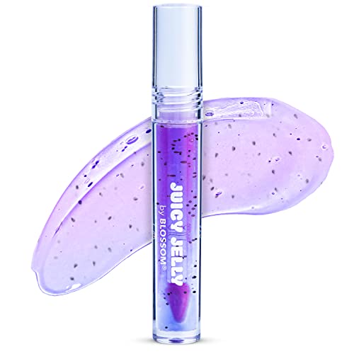 Blossom Juicy Jelly Moisturizing Lip Care Fruit Flavored Nourishing Lip Oil + pH Technology Custom Color Changing Strawberry Crystal Lip Balm, 2 Pack Bundle, Grape/Purple