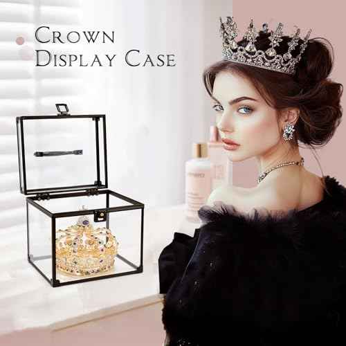 Costravio Clear Makeup Case Crown Box Toiletry Organizer Case Transparent Train Case with Latches Travel Artists Display Case for Vanity Bathroom Counter Dresser Craft Toys Case Makeup Tools Box