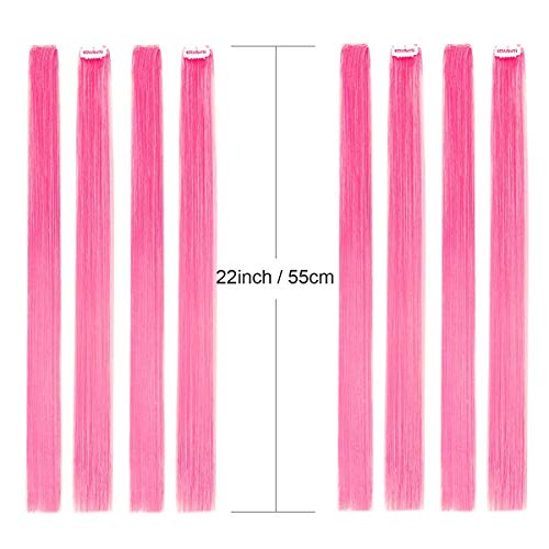 Colored Clip in Hair Extensions 20" 10pcs Straight Fashion Hairpieces for Party Highlights Pink