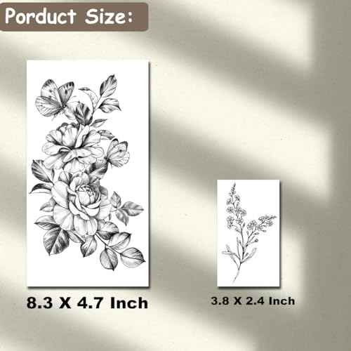 CHARLNET 23 Sheets Flower Temporary Tattoos For Women - Waterproof Realistic Rose Orchid Tattoos Tiny Branch Sketch Fake Tattoos for Women Body Art Arm Neck Hands