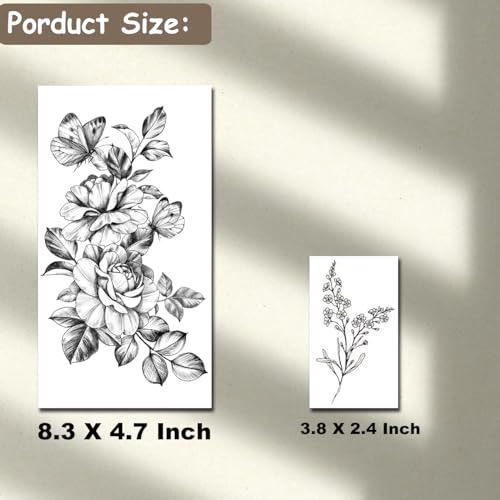 CHARLENT 23 Sheets Flower Temporary Tattoos - Waterproof Floral Body Art