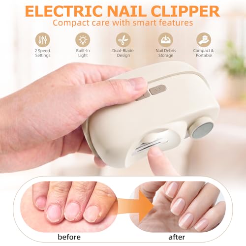 Jzzuau Beige 3-in-1 Electric Nail Clipper & Trimmer for Adults & Seniors