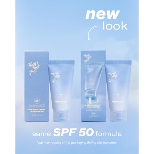 Then I Met You Essence Light Sunscreen, Broad Spectrum SPF 50 Lotion PA+++, with Hyaluronic Acid, Vegan, Cruelty-Free, 1.69 oz