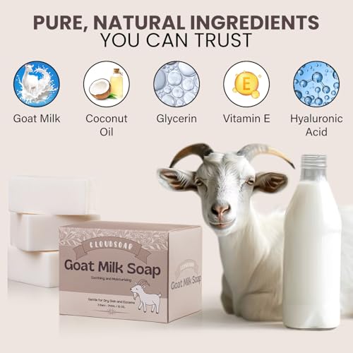 Goat Milk Soap ? Natural Moisturizing Bar for Dry, Sensitive & Delicate Skin ? Gentle Daily Cleanser for Babies, Men & Women ? 3 Pack (4 oz Each), Soothing Hydrating Formula