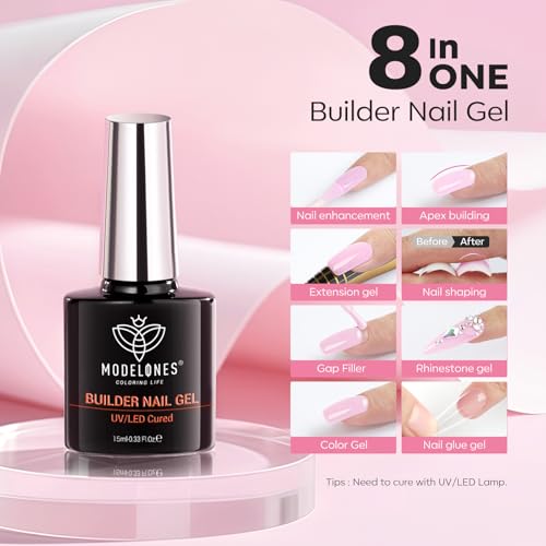 Modelones Baby Pink Builder Nail Gel Set with Base & Top Coat - B-Pink-3