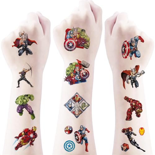 XSMIN 20Pcs Cartoon Superhero Temporary Tattoos for Kids Boys, Waterproof Party Favors (Variation A)
