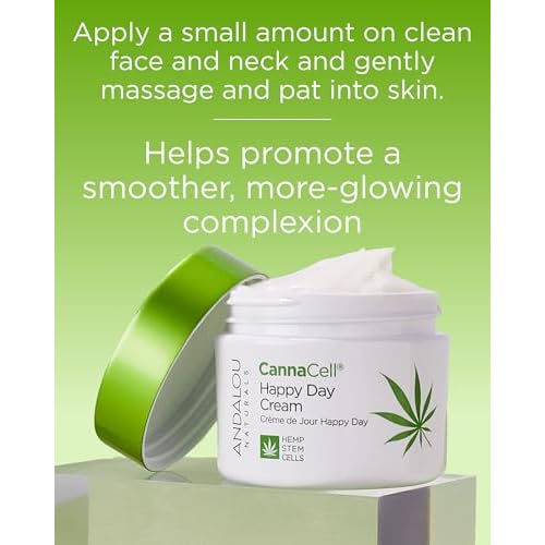 Andalou Naturals Cannacell Happy Day Cream - Hydrating Face Moisturizer with Nourishing Stem Cells - Rich in Vitamins, Plant-Based Proteins, & Omegas for Glowing Skin - 1.7 Fl Oz