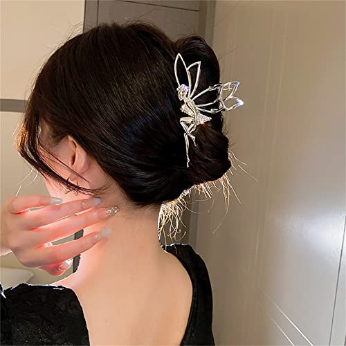 2 Pcs Cute Hair Claw Fairy Girl Rhinestone Hair Clip Big Hair Jaw Clip Nonslip Hair Clamp Hair Accessories Sliver&Gold (034-3PCS)