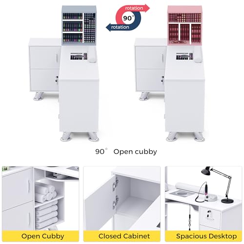 L-Shaped Nail Station with Dust Collector - White Salon Table
