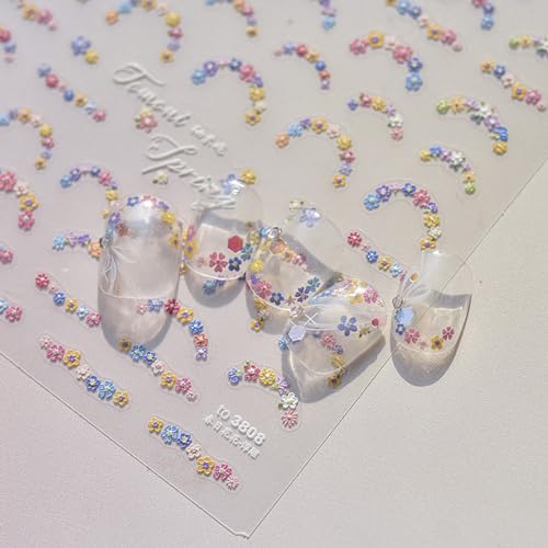 Cute Flower Nail Art Stickers Flower Nail Decals 5D Embossed Small Flower Nail Stickers Cute Nails Adhesive Sliders Manicure Nail Art Supplies for Spring Summer DIY Nail Art Decorations Accessories