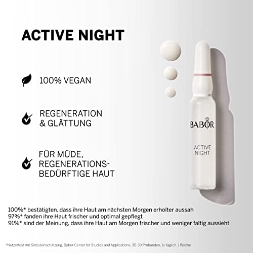BABOR Active Night Ampoule Serum Concentrates, Hyaluronic Acid Serum, Hydrating Night Treatment, for Dry and Damaged Skin, Vegan, 0.28 oz.
