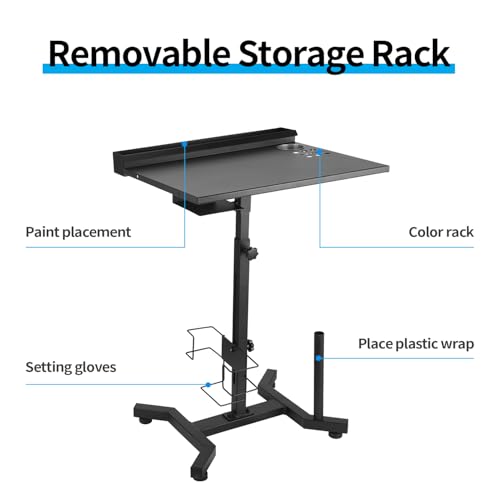 Tattoo Work Station Tattoo Salon Tray Cart Portable Work Table with Detachable Storage Shelf Tattoo Armrest Stand Adjustable Height Tattoo Stand Desk for Tattoo Supplies and Equipment